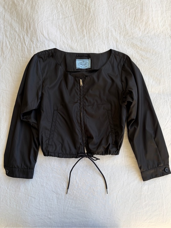 Prada Jackets & Blazers - Prada Nylon Triangle Cropped Drawstring Zipper Pocket Bomber Jacket Coat Black